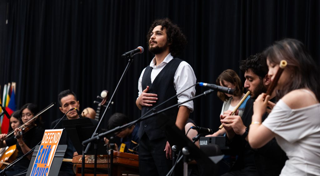 The Macalester Asian Music Ensemble performs a piece at 2026 Opening Convocation.