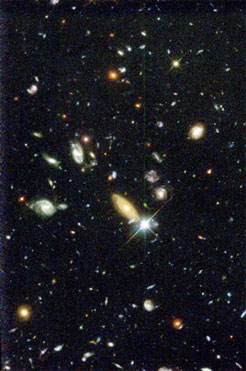 NASA image of the Hubble Deep Field, imaged in f450, f606, and f814. Copyright NASA