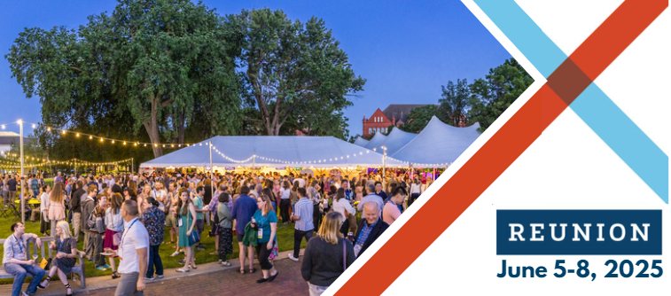 Alumni gather at the Tartan Toast. On the bottom right corner, text reads "Reunion June 5-8, 2025"