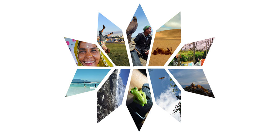 The image shows ten of the previous KAIGC photo contest winners. Each photo is dissected into a polygon shape and all of the photos are put together to form a new image that resembles a star.