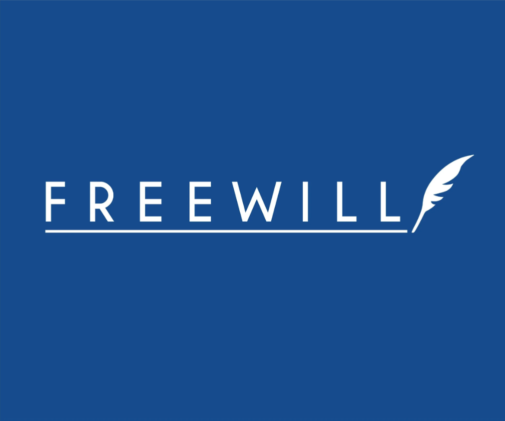 Freewill logo on a blue background