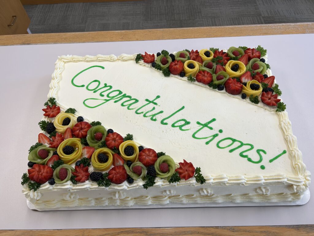 The cake honoring all our wonderful capstone and honors project presenters across all nights -- delivered and eaten on Night #3