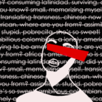 Outline of a person on a black word-filled background