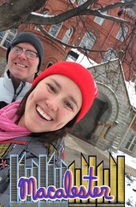 author and her father in front of old main