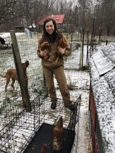 Molly Sowash holding live chickens