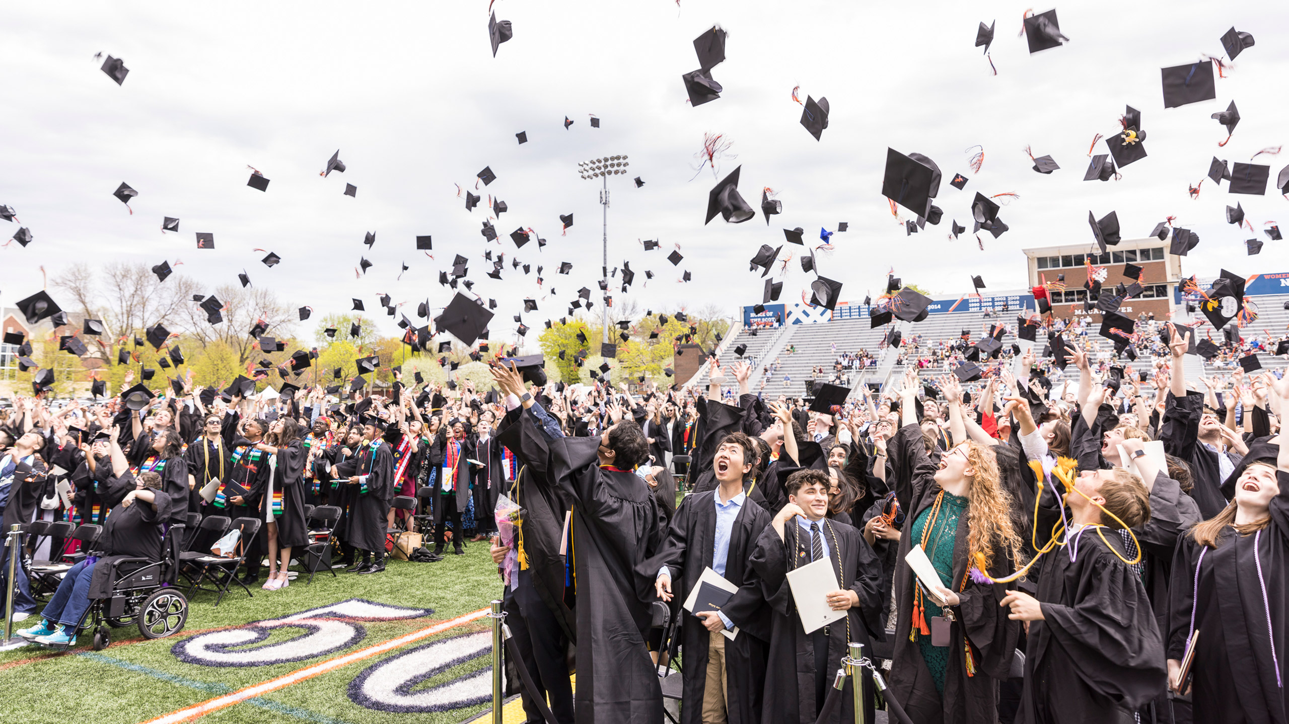 Students throwing their caps at the Commencement ceremony
